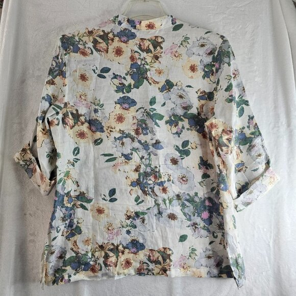 St. Tropez West 100% Linen Tunic Top Floral Size XL Flower Bohemian Pullover - Picture 10 of 10
